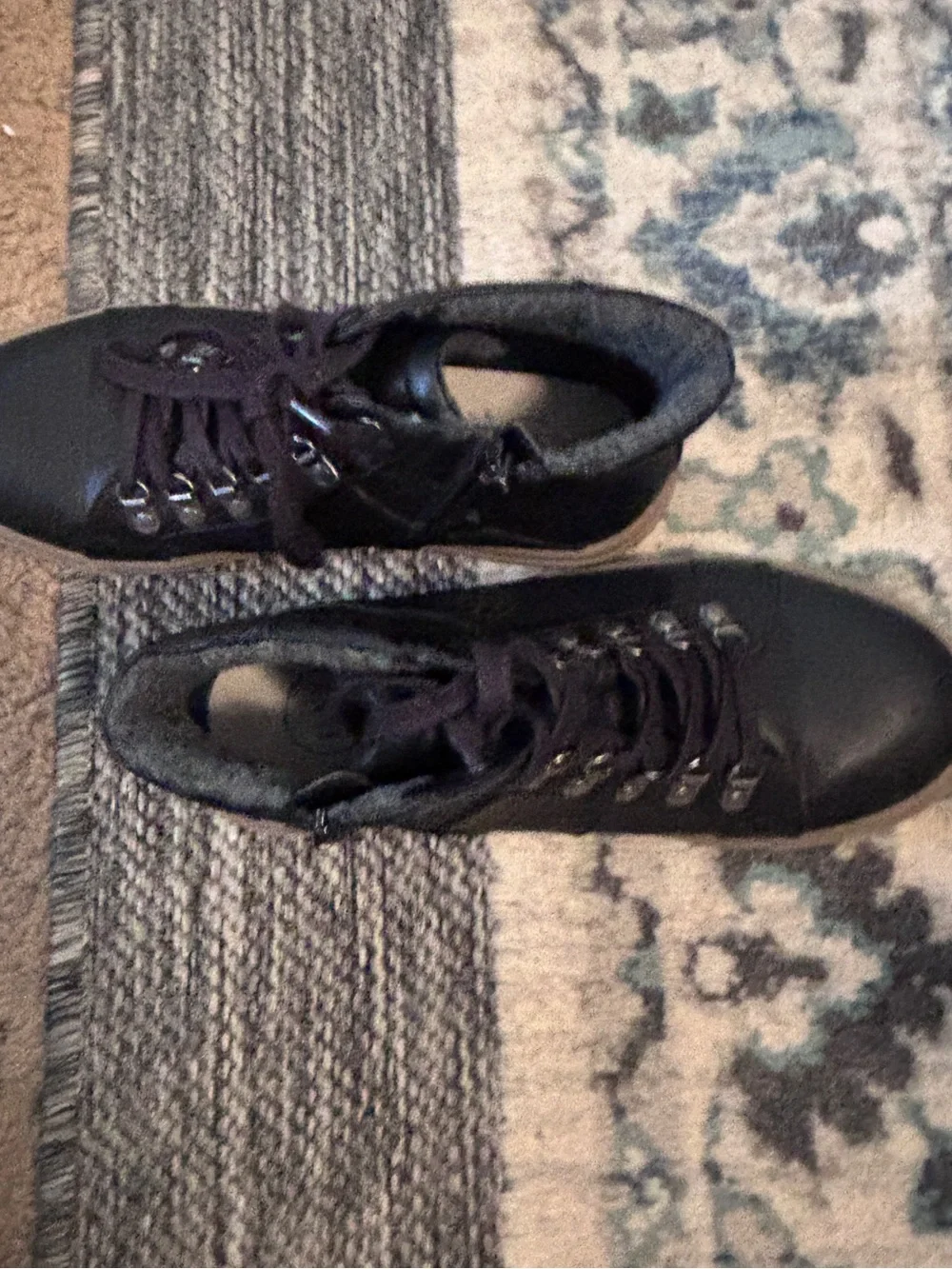 Men's Black High-Top Lace-Up Boots with Dark Plum Laces